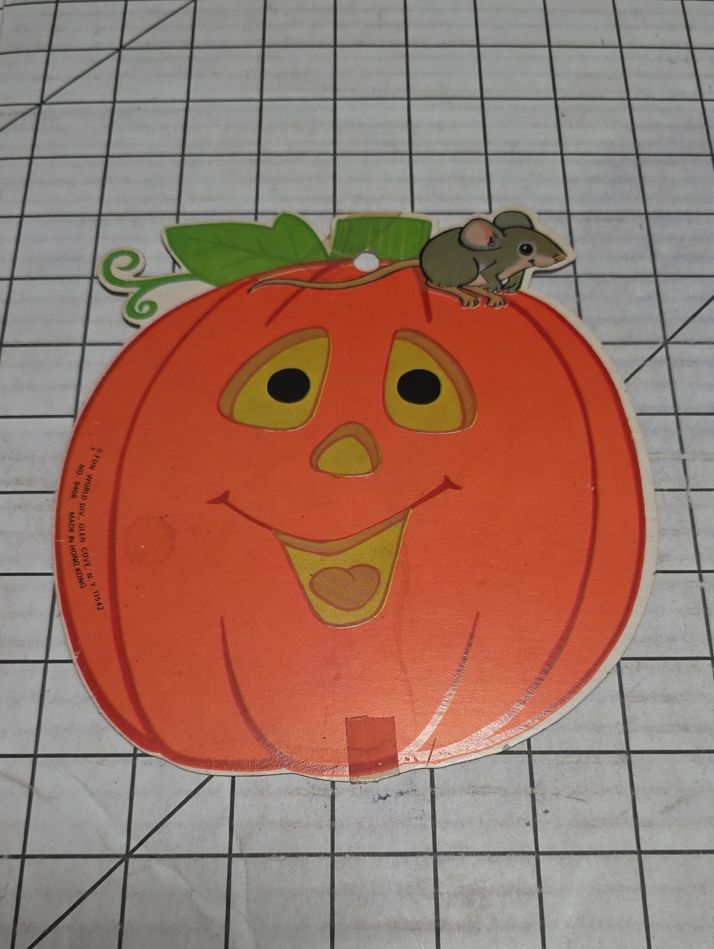 Orange Pumpkin with Playful Mouse Die-Cut, VTG, 1-Sided Fun World 6.6"w X 7.25"t